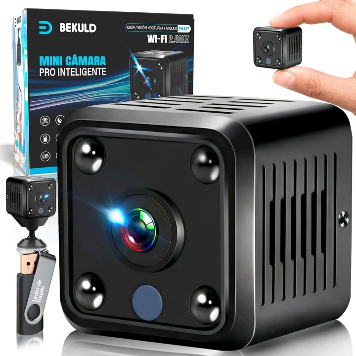 Bekuld Mini Cámara Espía 2K WiFi con visión nocturna y detección de movimiento