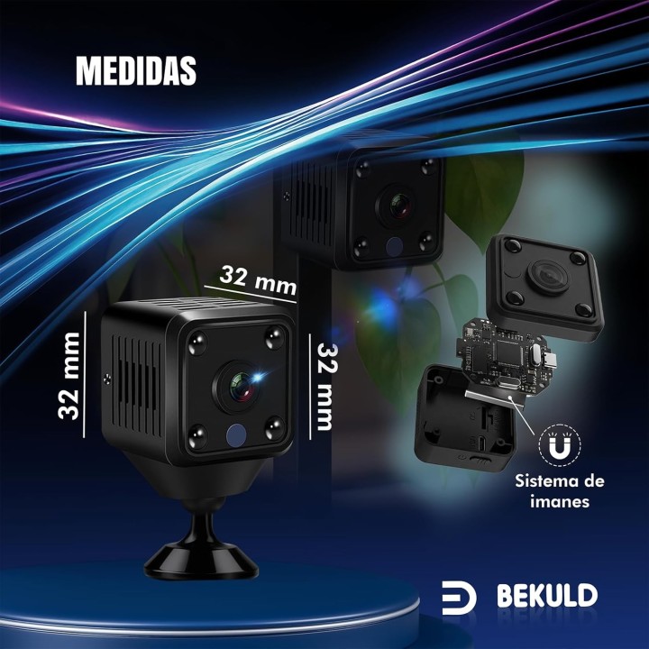 Bekuld Mini Cámara Espía 2K WiFi con visión nocturna y detección de movimiento
