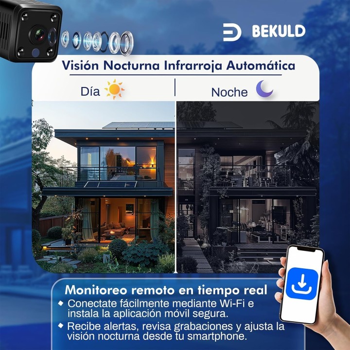 Bekuld Mini Cámara Espía 2K WiFi con visión nocturna y detección de movimiento