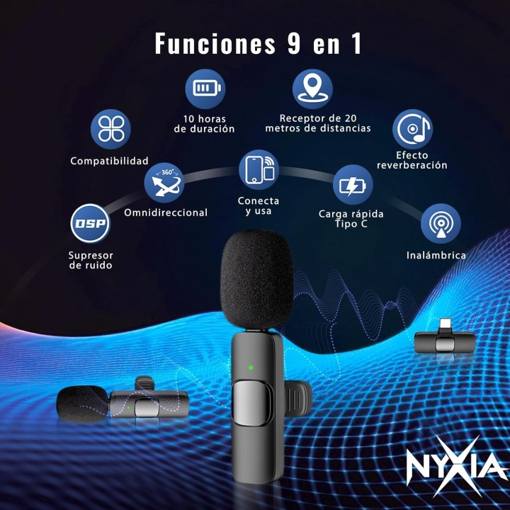 Nyxia microfono inalambrico 2 pack solapa wireless plug play iphone android pc sonido pro