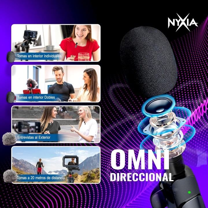 Nyxia microfono inalambrico 2 pack solapa wireless plug play iphone android pc sonido pro