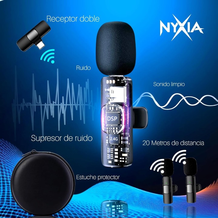 Nyxia microfono inalambrico 2 pack solapa wireless plug play iphone android pc sonido pro