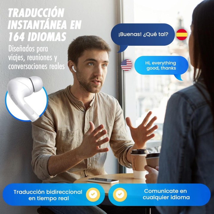 Vipa Auriculares Traductor IA 🌍 Traducción en tiempo real 164 idiomas Bluetooth 5.3 ANC