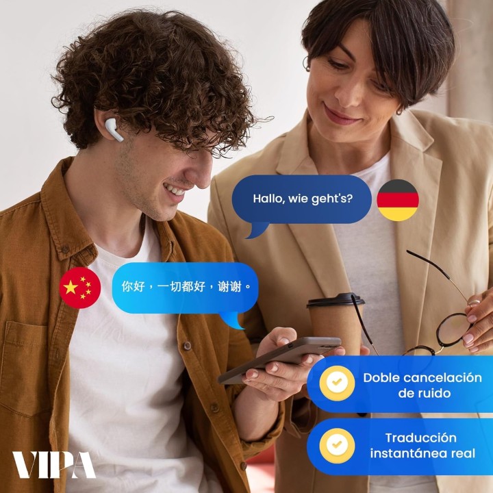 Vipa Auriculares Traductor IA 🌍 Traducción en tiempo real 164 idiomas Bluetooth 5.3 ANC