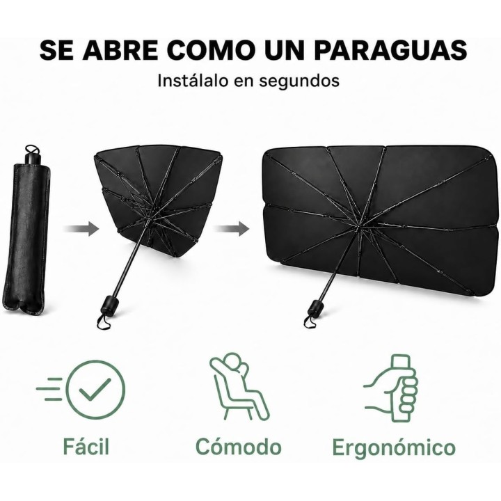 AlfaHome Parasol Coche Delantero Paraguas Plegable con Funda | Protección UV y Menos Calor