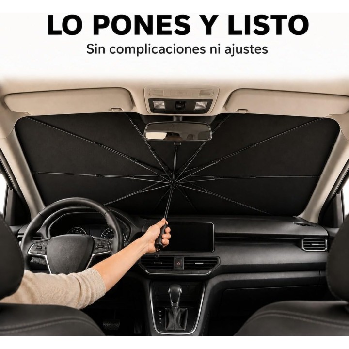 AlfaHome Parasol Coche Delantero Paraguas Plegable con Funda | Protección UV y Menos Calor