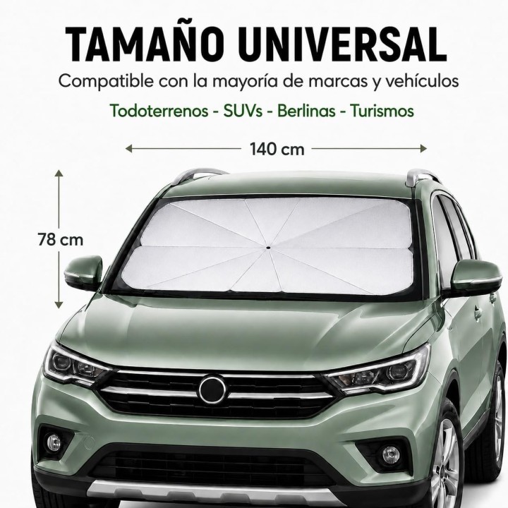 AlfaHome Parasol Coche Delantero Paraguas Plegable con Funda | Protección UV y Menos Calor