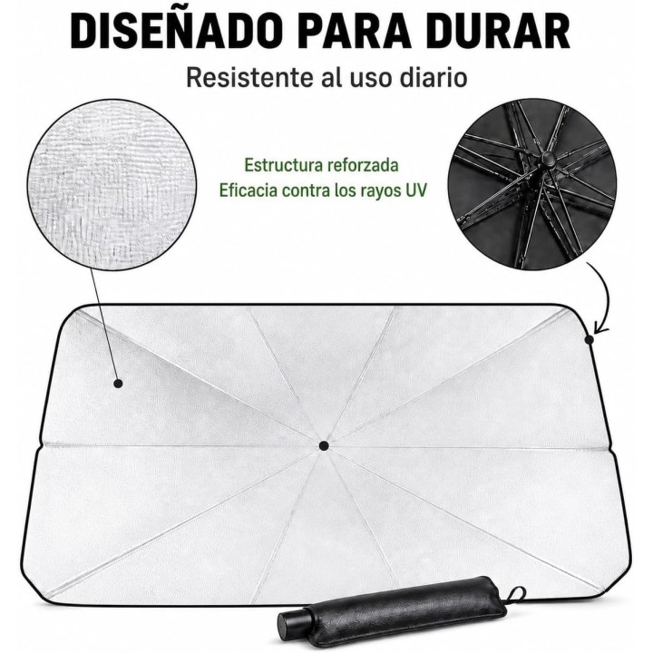 AlfaHome Parasol Coche Delantero Paraguas Plegable con Funda | Protección UV y Menos Calor