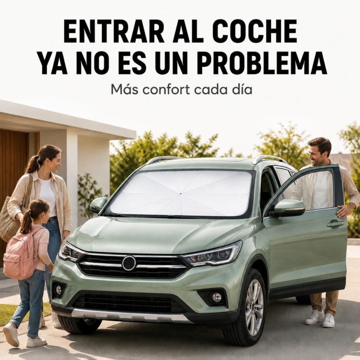 AlfaHome Parasol Coche Delantero Paraguas Plegable con Funda | Protección UV y Menos Calor