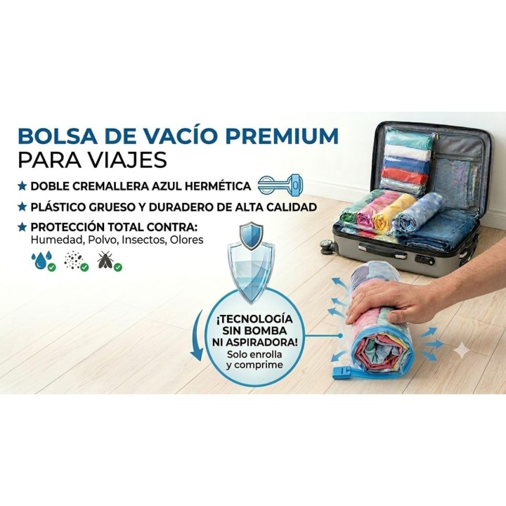 Reyrod  Pack 9 Bolsas al Vacío Enrollables 40x60 cm | Ahorra Espacio en Viajes y Equipaje