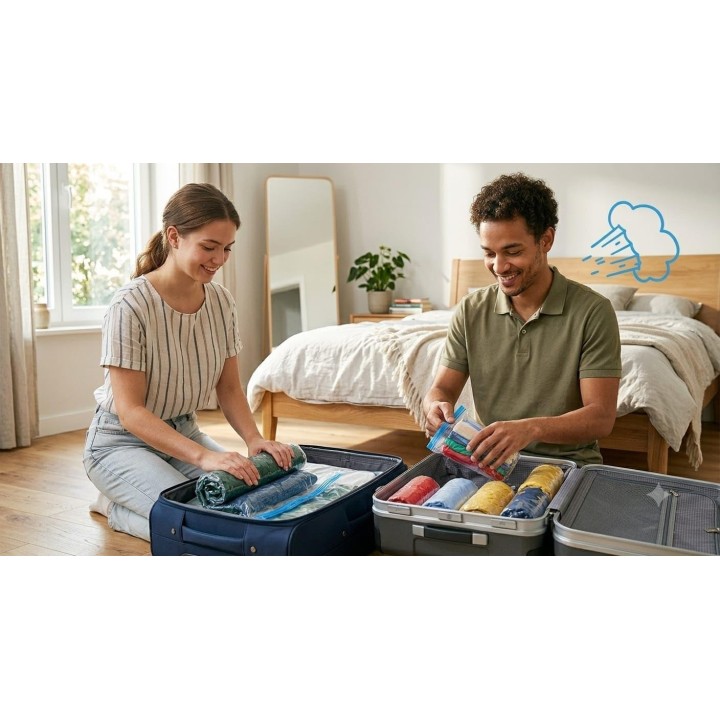 Reyrod  Pack 9 Bolsas al Vacío Enrollables 40x60 cm | Ahorra Espacio en Viajes y Equipaje