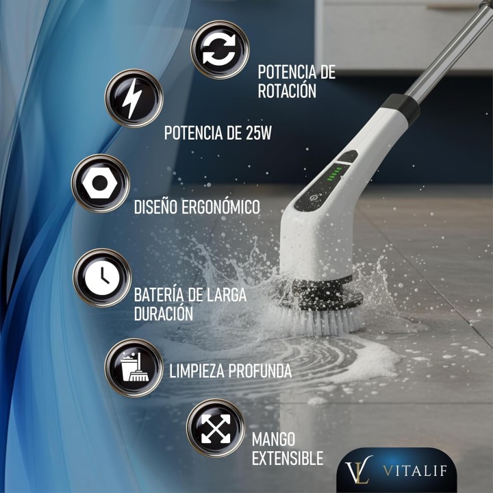 Vitalif Cepillo eléctrico limpieza hogar 12 Cabezales 25W IPX6 USB-C 2600mAh