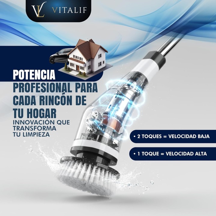 Vitalif Cepillo eléctrico limpieza hogar 12 Cabezales 25W IPX6 USB-C 2600mAh