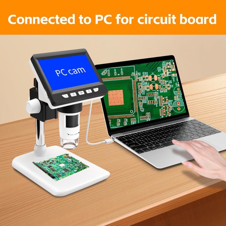 GlobalCrown Microscopio digital portátil 50-1000X con pantalla IPS HD de 4,3" y conexión USB