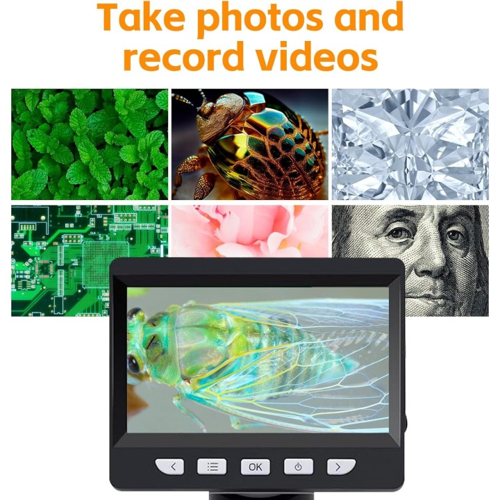 GlobalCrown Microscopio digital portátil 50-1000X con pantalla IPS HD de 4,3" y conexión USB