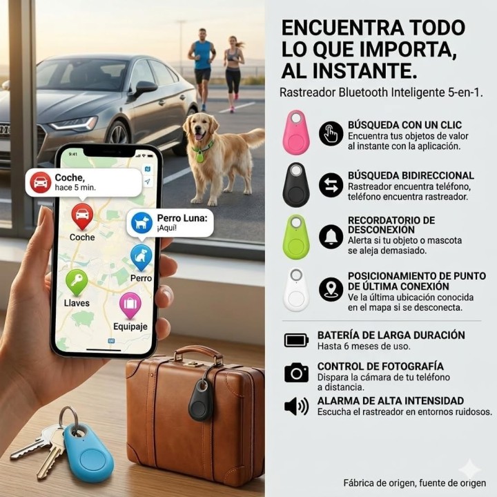 Moto Tag Rastreador Bluetooth Android Localizador de Llaves Mascotas Maletas con Alarma Antirrobo
