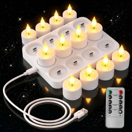 Sylvwin Velas LED Recargables 12 Unidades con Mando a Distancia Temporizador y Base de Carga