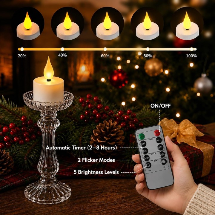 Sylvwin Velas LED Recargables 12 Unidades con Mando a Distancia Temporizador y Base de Carga