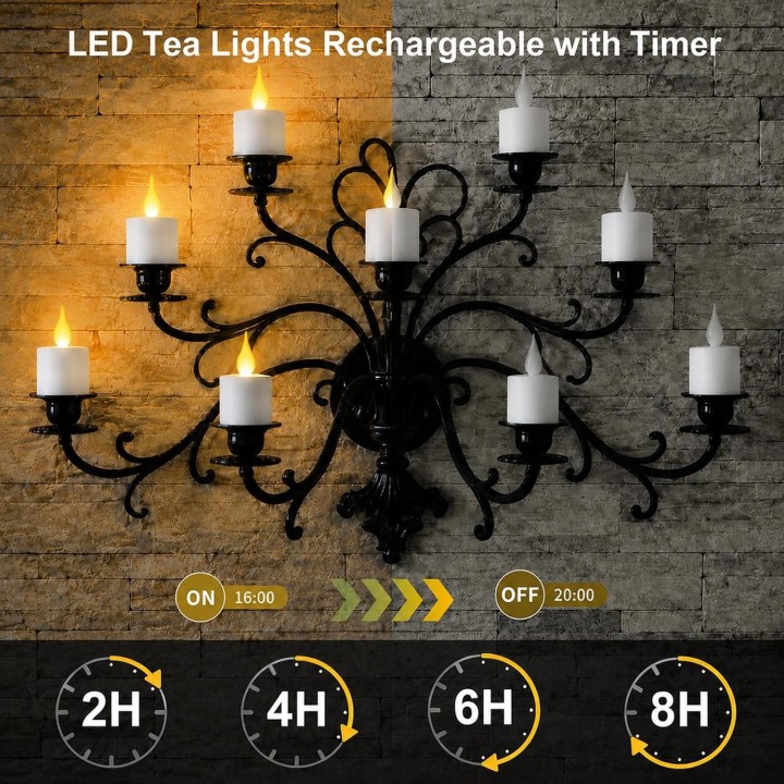Sylvwin Velas LED Recargables 12 Unidades con Mando a Distancia Temporizador y Base de Carga