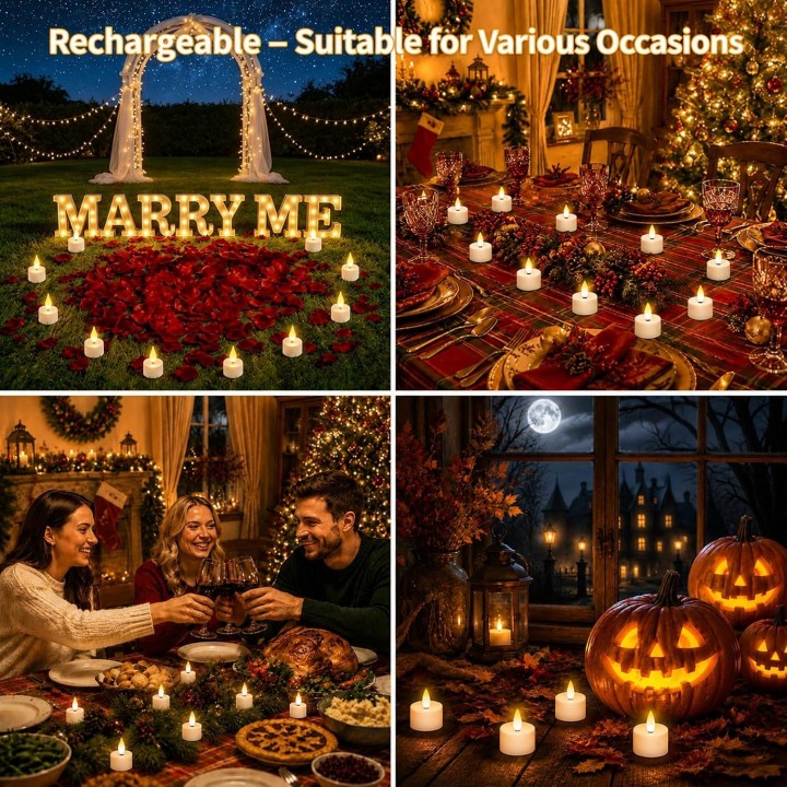 Sylvwin Velas LED Recargables 12 Unidades con Mando a Distancia Temporizador y Base de Carga