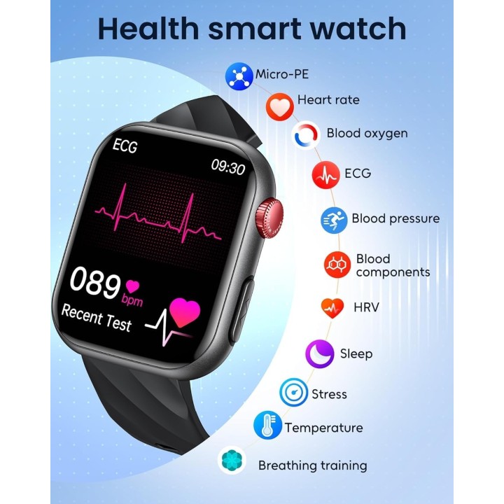 Taoloon Smartwatch Hombre AMOLED 1,97" ECG HRV Llamadas Bluetooth Presión Arterial iOS Android