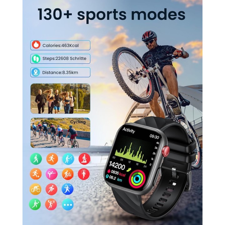 Taoloon Smartwatch Hombre AMOLED 1,97" ECG HRV Llamadas Bluetooth Presión Arterial iOS Android