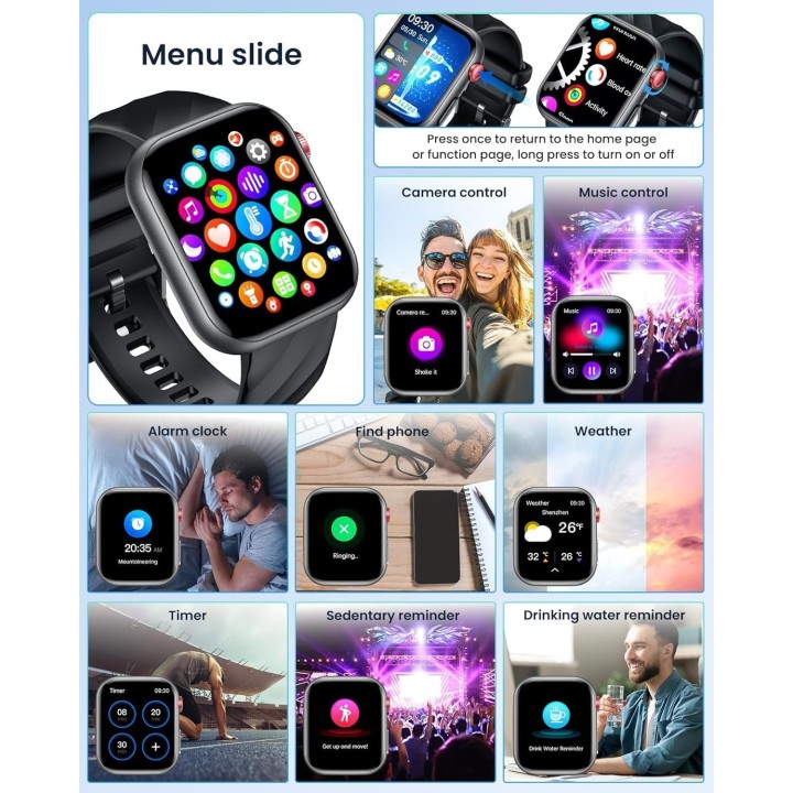 Taoloon Smartwatch Hombre AMOLED 1,97" ECG HRV Llamadas Bluetooth Presión Arterial iOS Android