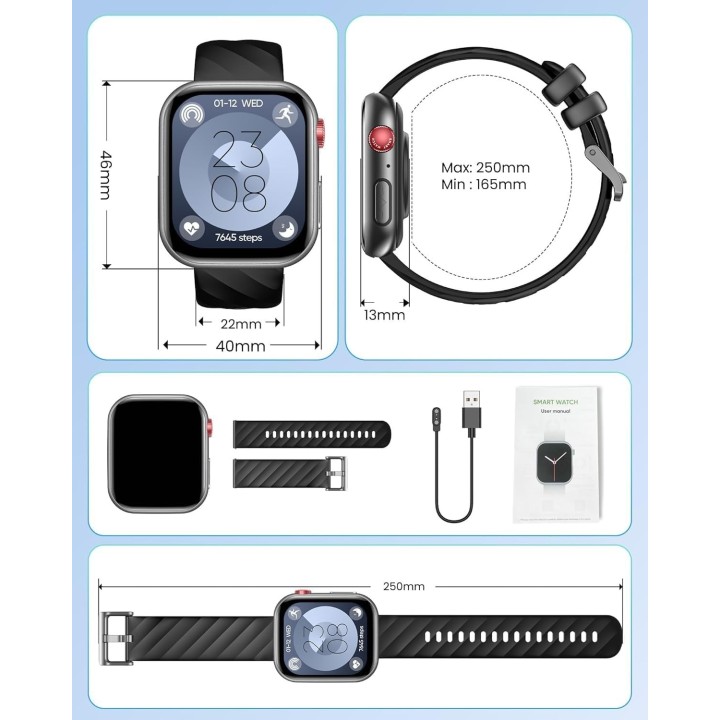 Taoloon Smartwatch Hombre AMOLED 1,97" ECG HRV Llamadas Bluetooth Presión Arterial iOS Android