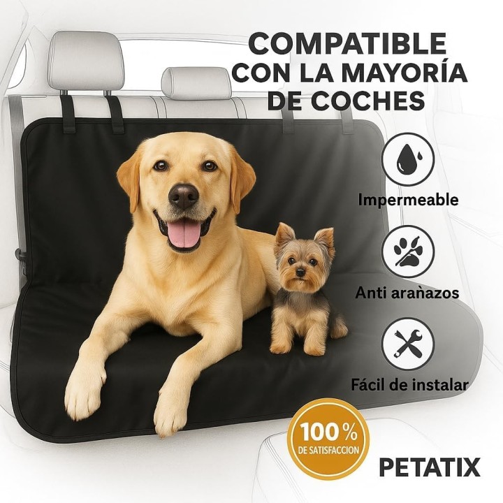 Petatix Funda Coche Perro Protector Impermeable Universal 144x144 cm 2 Modos Asiento Trasero