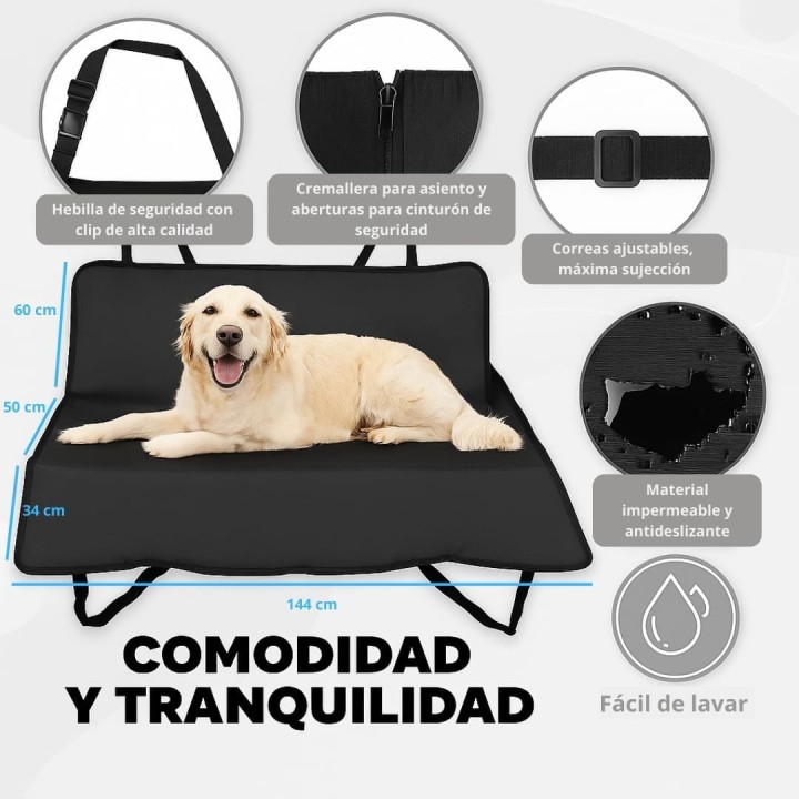 Petatix Funda Coche Perro Protector Impermeable Universal 144x144 cm 2 Modos Asiento Trasero