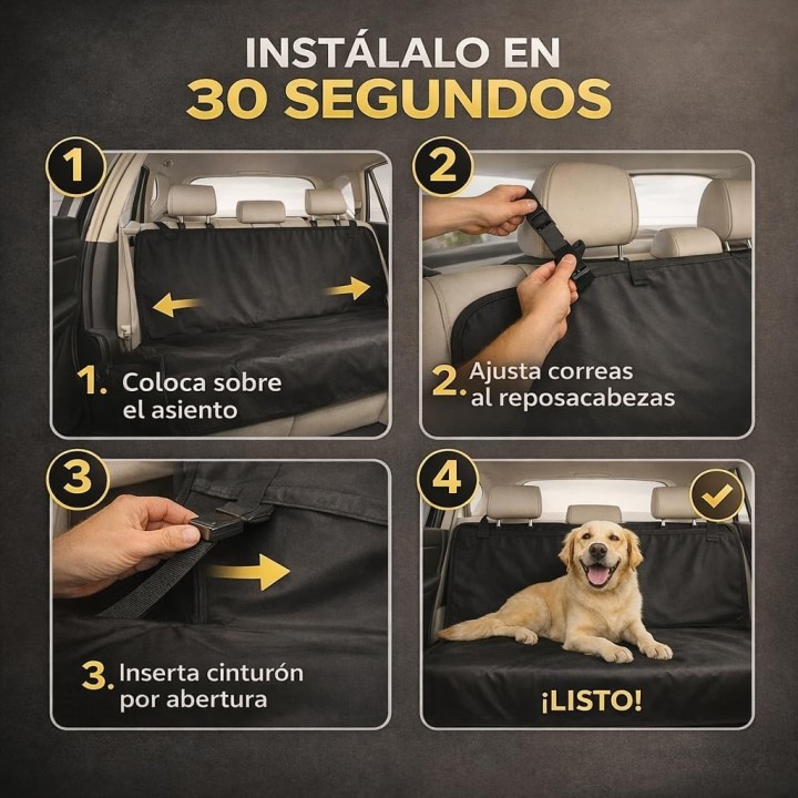 Petatix Funda Coche Perro Protector Impermeable Universal 144x144 cm 2 Modos Asiento Trasero