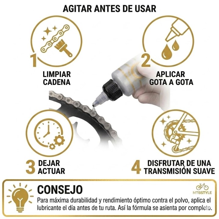 XMTBSTYLE Lubricante cadena bicicleta seco con cera 125 ml para MTB carretera Gravel eBike