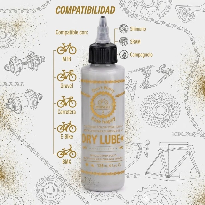 XMTBSTYLE Lubricante cadena bicicleta seco con cera 125 ml para MTB carretera Gravel eBike
