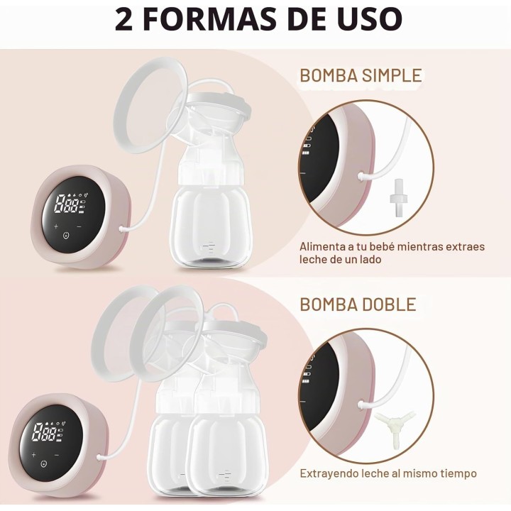 Anluomania Extractor de leche doble eléctrico recargable 4 modos 9 niveles pantalla LED sin BPA