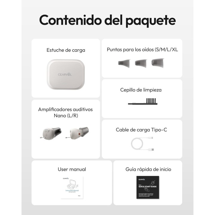Cearvol Nano amplificador de sonido invisible con estuche de carga 3 modos 4 niveles de volumen