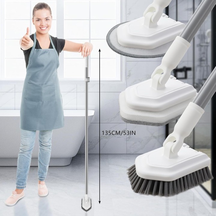Mitclear Cepillo limpieza ducha 3 en 1 con mango telescópico 135 cm para baño cocina y azulejos