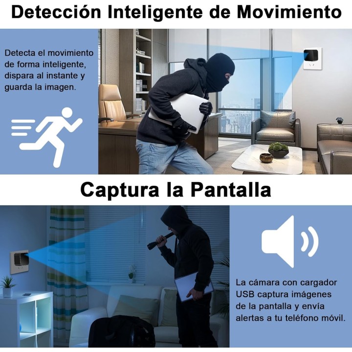 Lxmimi Cámara Oculta WiFi 5G con Cargador USB, Tuya, Detección de Movimiento y Visión Remota