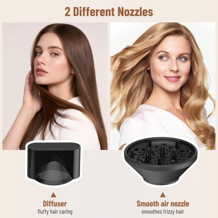 Secador plegable iónico con motor AC, 3 calores, 2 velocidades, aire frío y accesorios