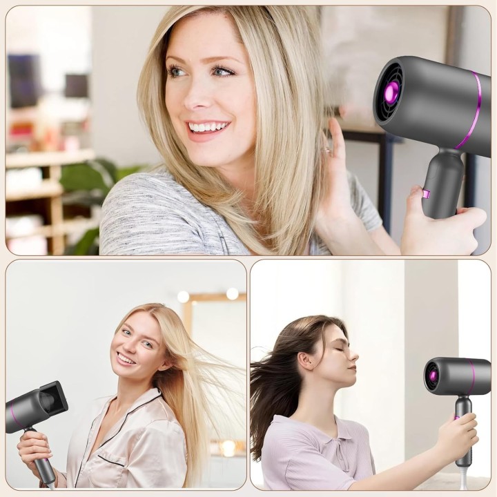 Secador plegable iónico con motor AC, 3 calores, 2 velocidades, aire frío y accesorios