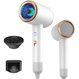 Secador iónico 2400W con difusor y concentrador, 3 velocidades, plegable y ligero Blanco