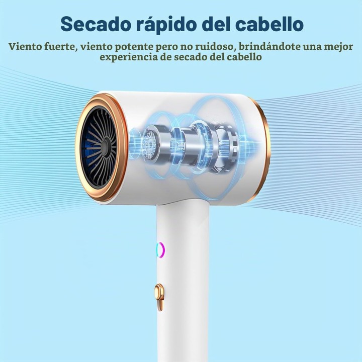 Secador iónico 2400W con difusor y concentrador, 3 velocidades, plegable y ligero Blanco