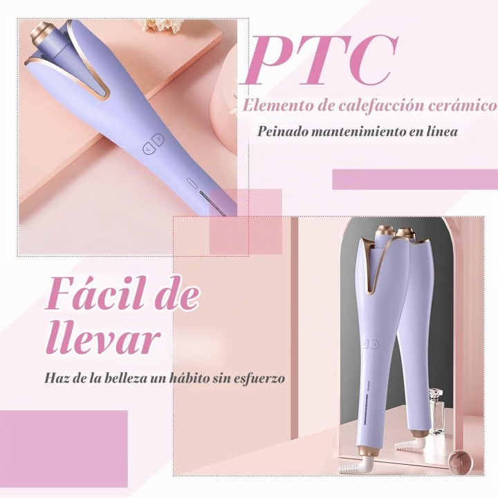 Plancha rizadora de cerámica profesional con 3 accesorios, peine y temperatura 160-220 °C Rosa