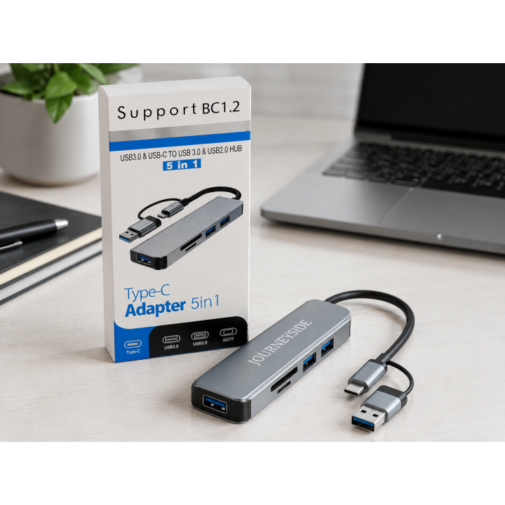 Journeyside Adaptador Hub USB-C 5 en 1  Usb-c Usb-a Sd Tf