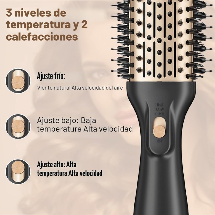 Cepillo Secador de Pelo 1200W 4 en 1 Iónico, Voluminizador con 3 Temperaturas y 2 Velocidades