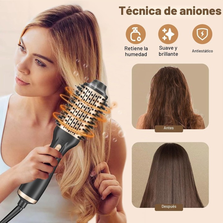 Cepillo Secador de Pelo 1200W 4 en 1 Iónico, Voluminizador con 3 Temperaturas y 2 Velocidades
