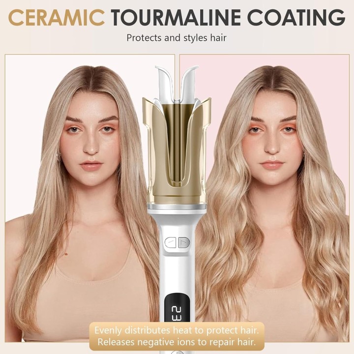 Rizador de Pelo Automático con 6 Temperaturas 130-230°C, Cerámica, 2 Direcciones y Apagado Auto Blanco