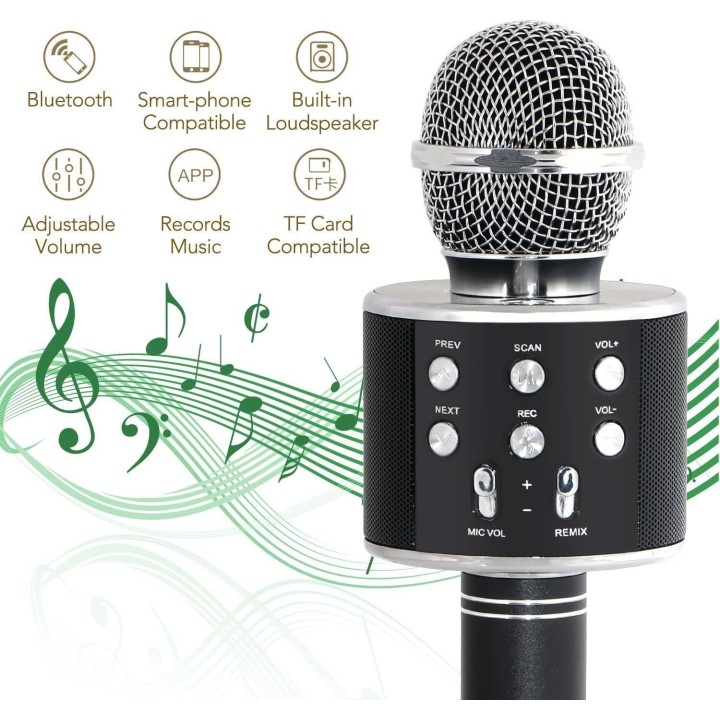 Micrófono Inalámbrico para Karaoke con WiFi, Bluetooth, Grabadora y Alta Calidad