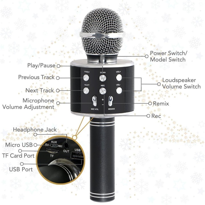 Micrófono Inalámbrico para Karaoke con WiFi, Bluetooth, Grabadora y Alta Calidad