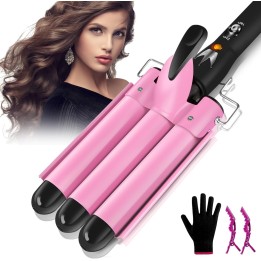 Plancha Ondas Sirena 25 mm Rizador de Pelo 3 Tubos, 2 Temperaturas 180-210 °C, Cerámica