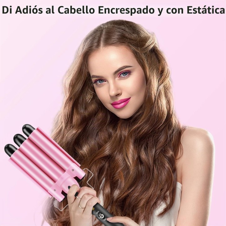 Plancha Ondas Sirena 25 mm Rizador de Pelo 3 Tubos, 2 Temperaturas 180-210 °C, Cerámica